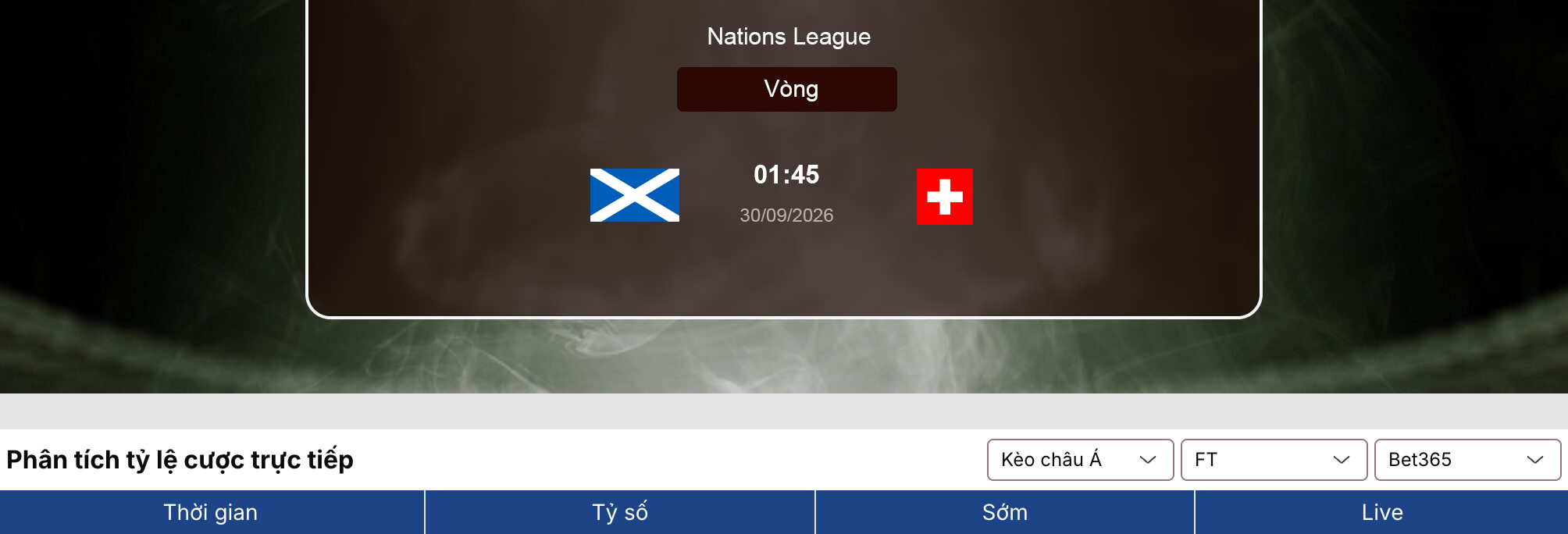 Soi tỷ lệ kèo: Scotland vs Thụy Sĩ 1h45 ngày 30/9/2026 1 Soi tỷ lệ kèo
