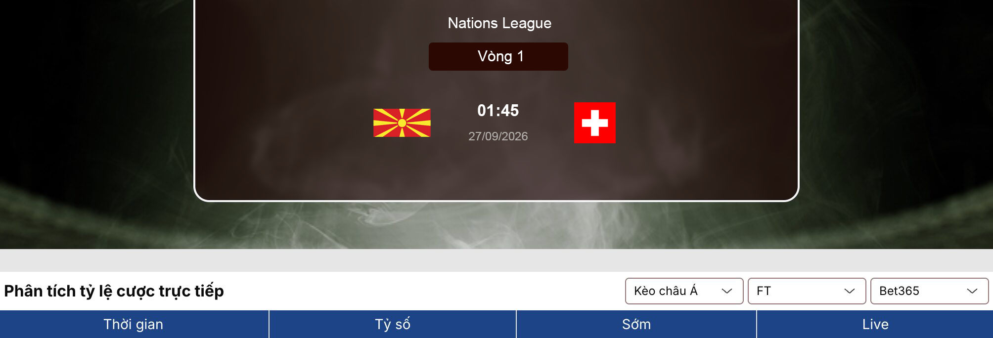 Soi tỷ lệ kèo: Bắc Macedonia vs Thụy Sĩ 1h45 ngày 27/9/2026 1 Soi tỷ lệ kèo
